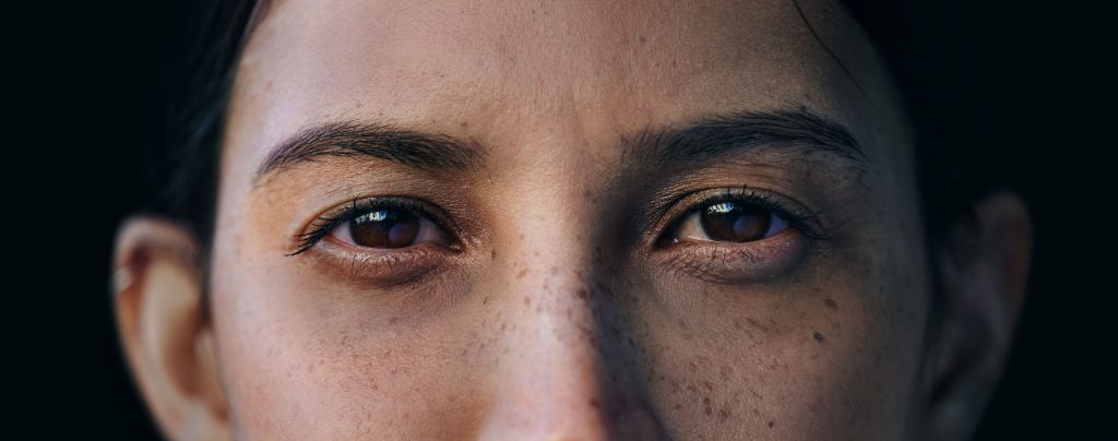 Photography portrait of a young woman, focusing on the eyes